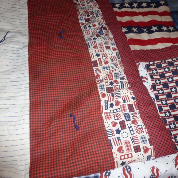 Holiday Special -HANDMADE Patriotic Reversible Baby Blanket Sz 43"x 38" - Picture 6 of 8